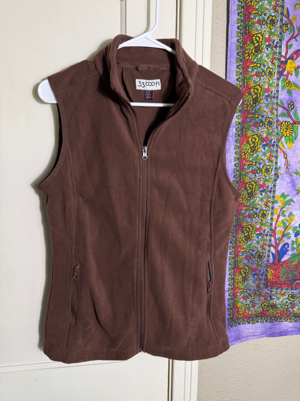 33,000ft Brown Fleece Vest Full Zip Pockets Outdoor Layering - Small